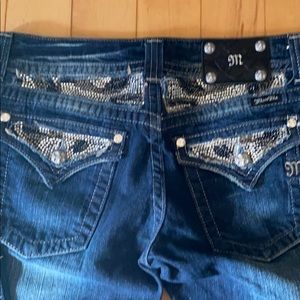Miss Me Dark Blue Boot Cut Jeans with Silver Details
